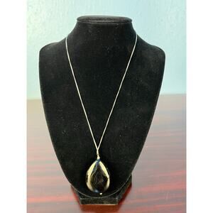 Black Teardrop Pendant Sterling Silver 925 Necklace Minimalist Statement Piece